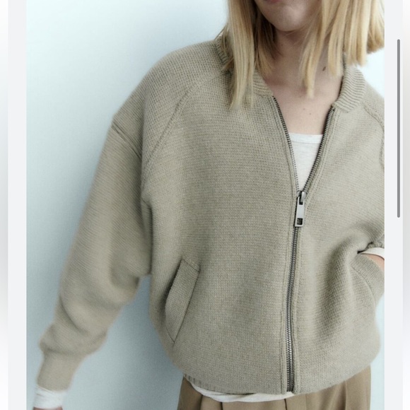 ZARA Sage green WOOL BLEND Side ZIP CARDIGAN SWEATER S-M - Picture 3 of 3